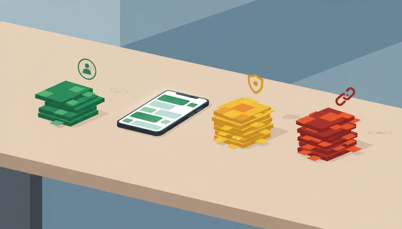 Illustration of creator inbox messages sorted into green, yellow, and red stacks