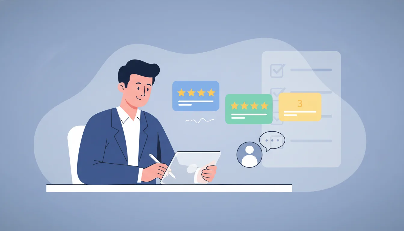 Illustration of a business owner responding to customer reviews